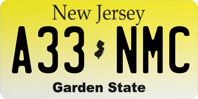 NJ license plate A33NMC
