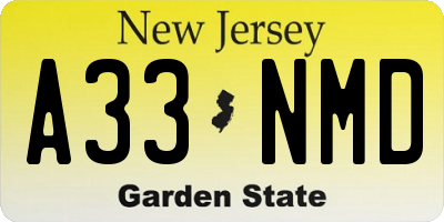 NJ license plate A33NMD