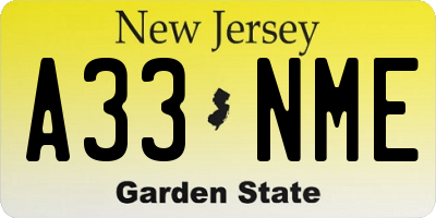NJ license plate A33NME