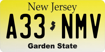 NJ license plate A33NMV