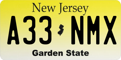 NJ license plate A33NMX