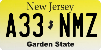 NJ license plate A33NMZ