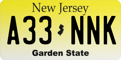 NJ license plate A33NNK