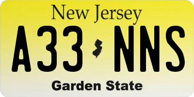 NJ license plate A33NNS