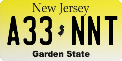 NJ license plate A33NNT