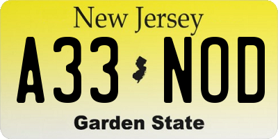 NJ license plate A33NOD