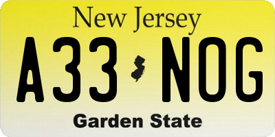 NJ license plate A33NOG