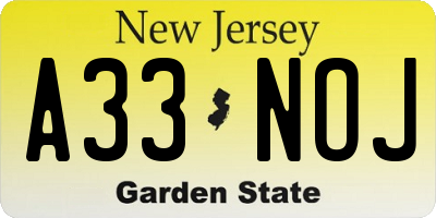 NJ license plate A33NOJ