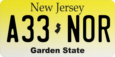 NJ license plate A33NOR