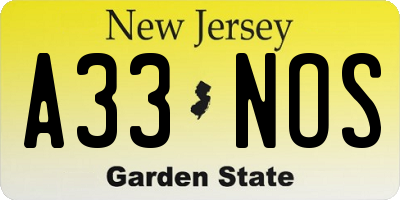 NJ license plate A33NOS