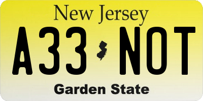 NJ license plate A33NOT