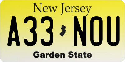 NJ license plate A33NOU