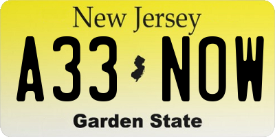 NJ license plate A33NOW