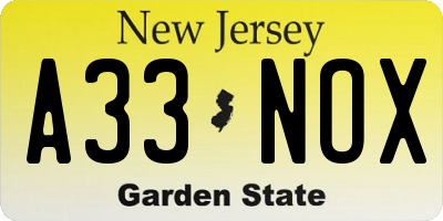 NJ license plate A33NOX