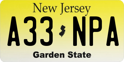 NJ license plate A33NPA