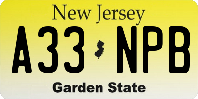 NJ license plate A33NPB
