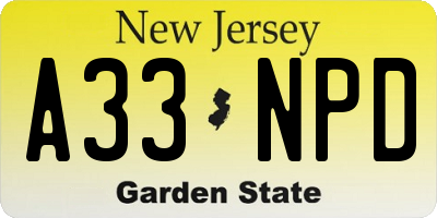NJ license plate A33NPD