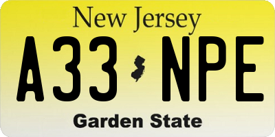 NJ license plate A33NPE