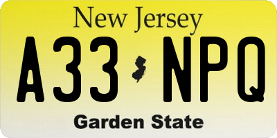 NJ license plate A33NPQ
