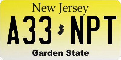 NJ license plate A33NPT