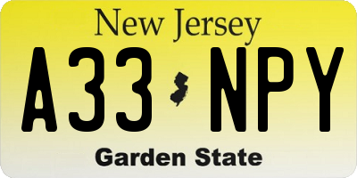 NJ license plate A33NPY