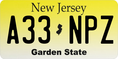 NJ license plate A33NPZ