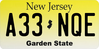 NJ license plate A33NQE
