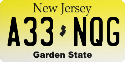 NJ license plate A33NQG