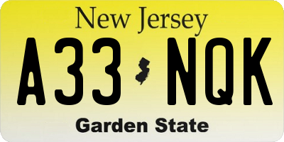 NJ license plate A33NQK