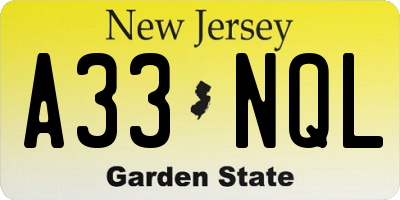NJ license plate A33NQL