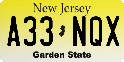 NJ license plate A33NQX