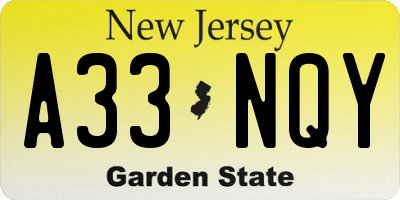NJ license plate A33NQY