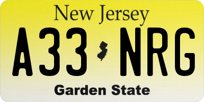 NJ license plate A33NRG