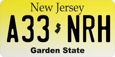 NJ license plate A33NRH
