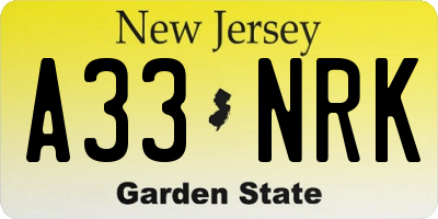 NJ license plate A33NRK