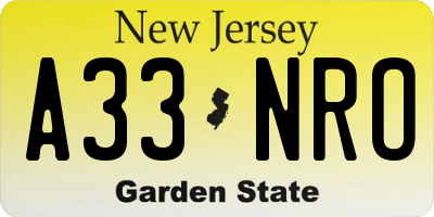 NJ license plate A33NRO