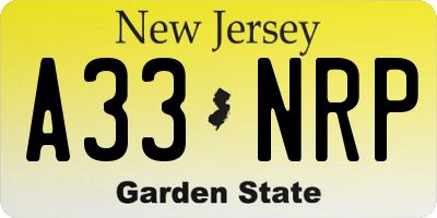 NJ license plate A33NRP