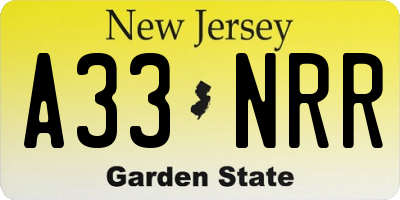 NJ license plate A33NRR