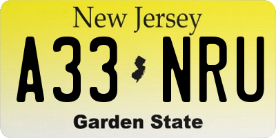 NJ license plate A33NRU