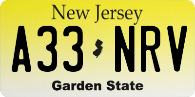 NJ license plate A33NRV