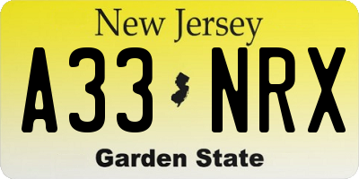 NJ license plate A33NRX