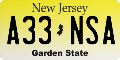 NJ license plate A33NSA