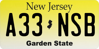 NJ license plate A33NSB