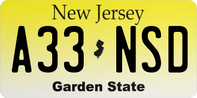 NJ license plate A33NSD