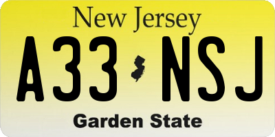 NJ license plate A33NSJ
