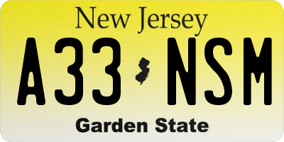 NJ license plate A33NSM