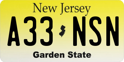 NJ license plate A33NSN