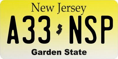 NJ license plate A33NSP