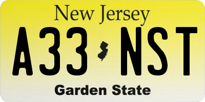 NJ license plate A33NST