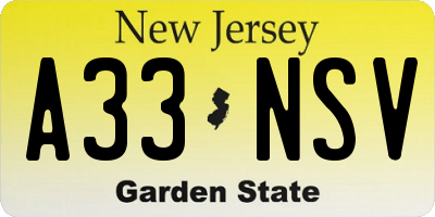 NJ license plate A33NSV